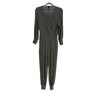 New Sen Collection Olive Green Ribbed Knit Lounge Jumpsuit Small